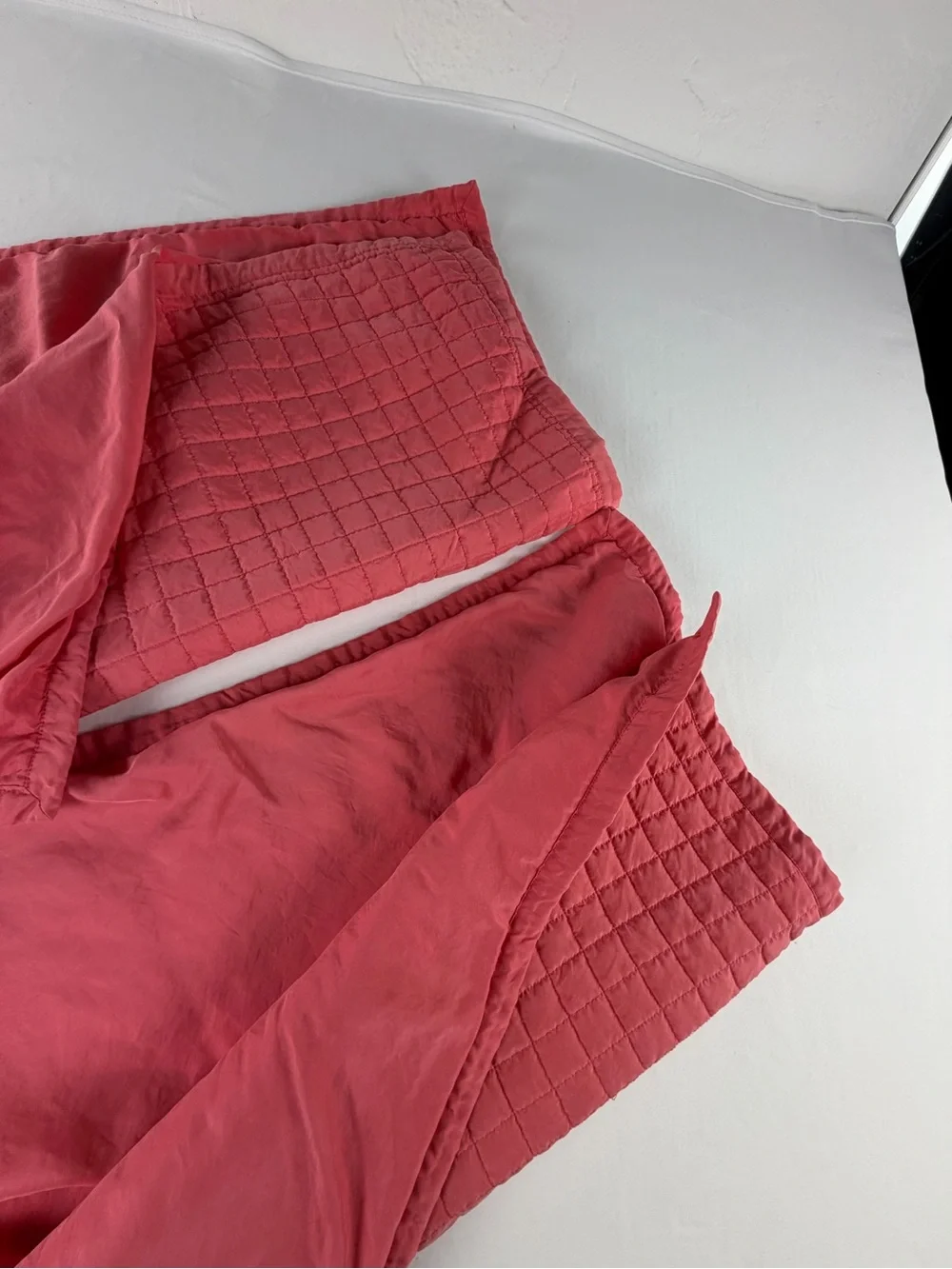 2 - Pair Ann Gish Quilted Euro Pillow Shams in Coral Pink 100% Washable Silk